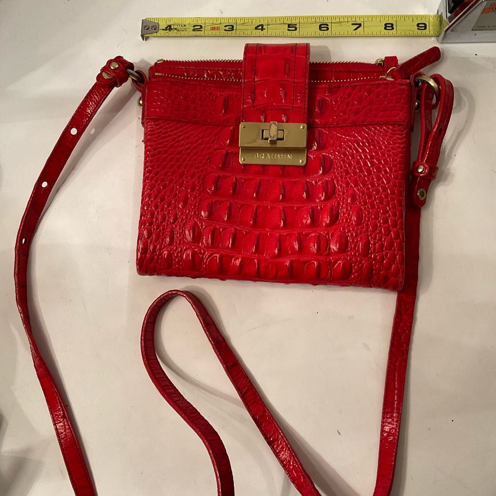 Brahmin red crocodile look leather crossbody
